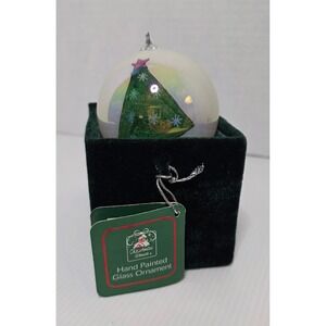 Christmas House Hand Painted Glass Ornament Christmas Tree w Box Preowned
